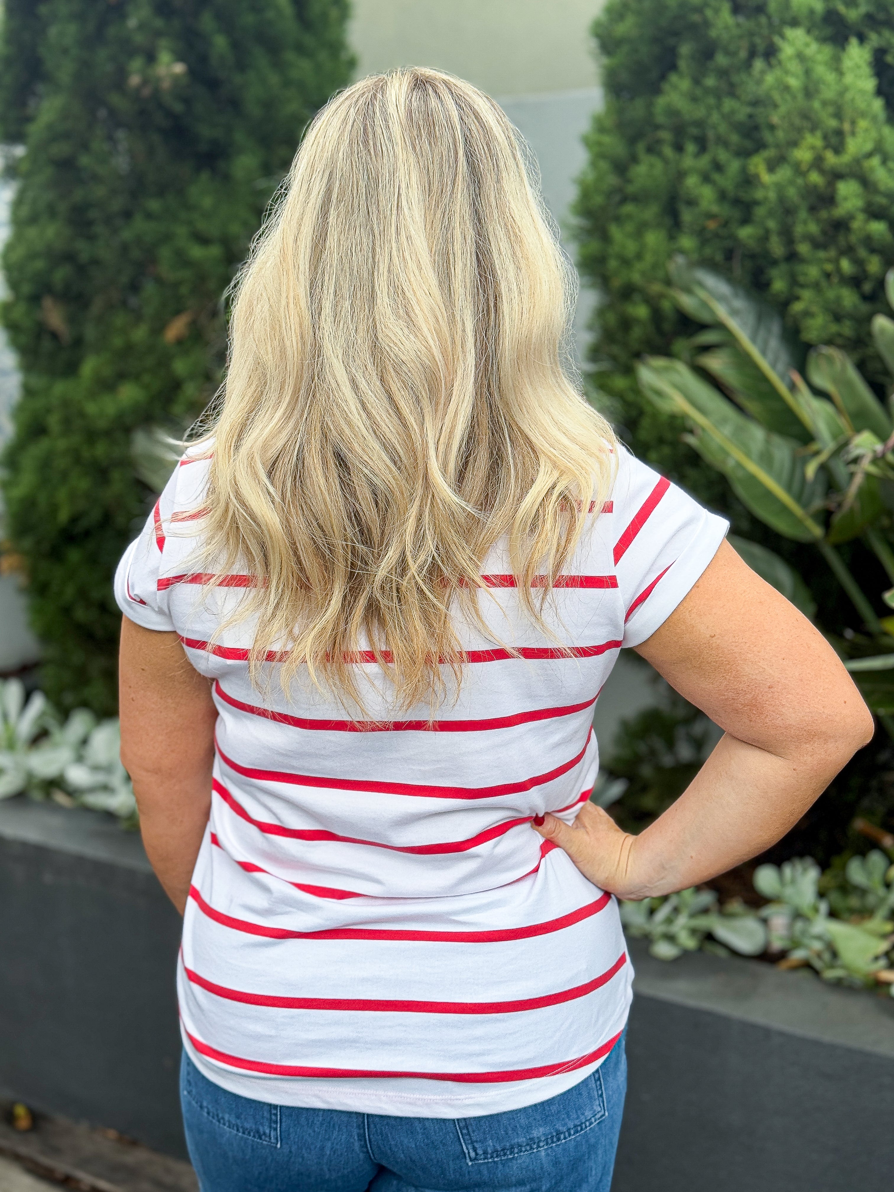 Manly Stripe Tee - Crimson