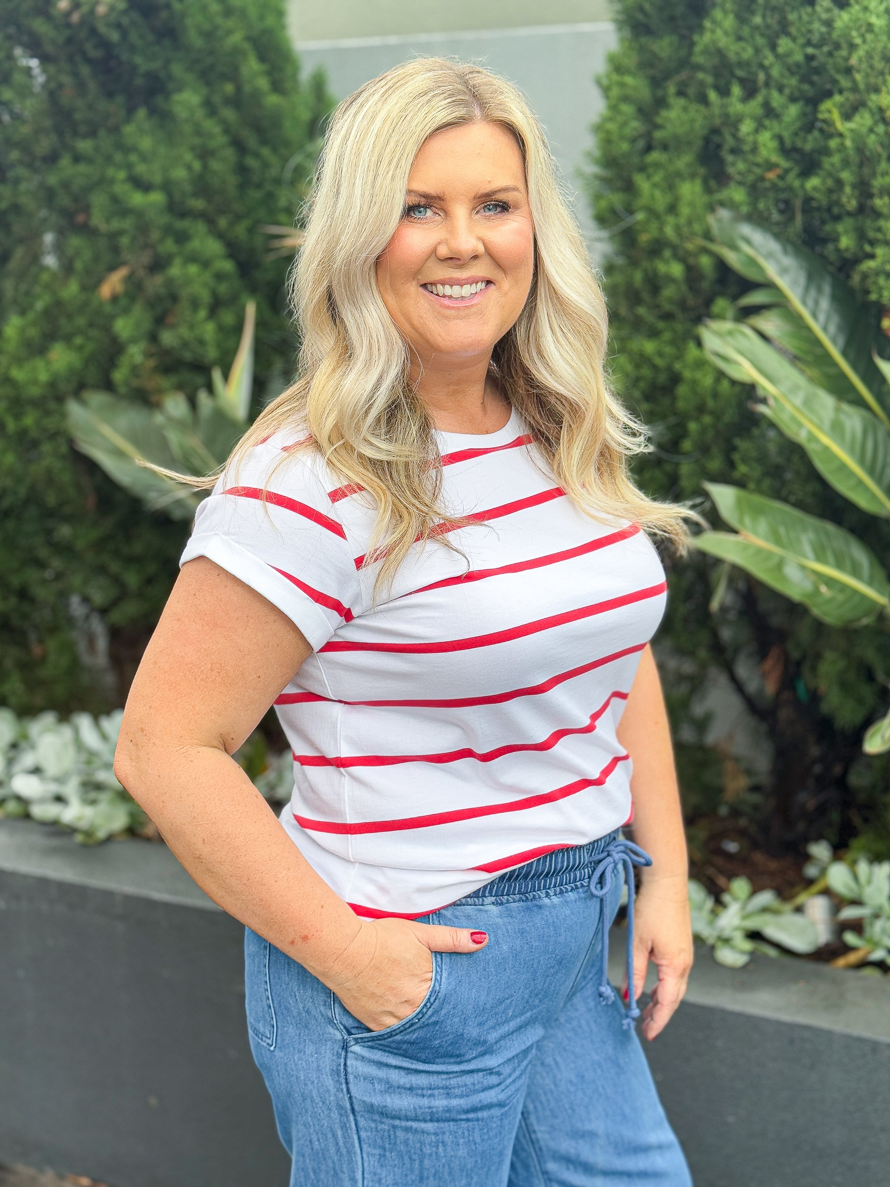 Manly Stripe Tee - Crimson