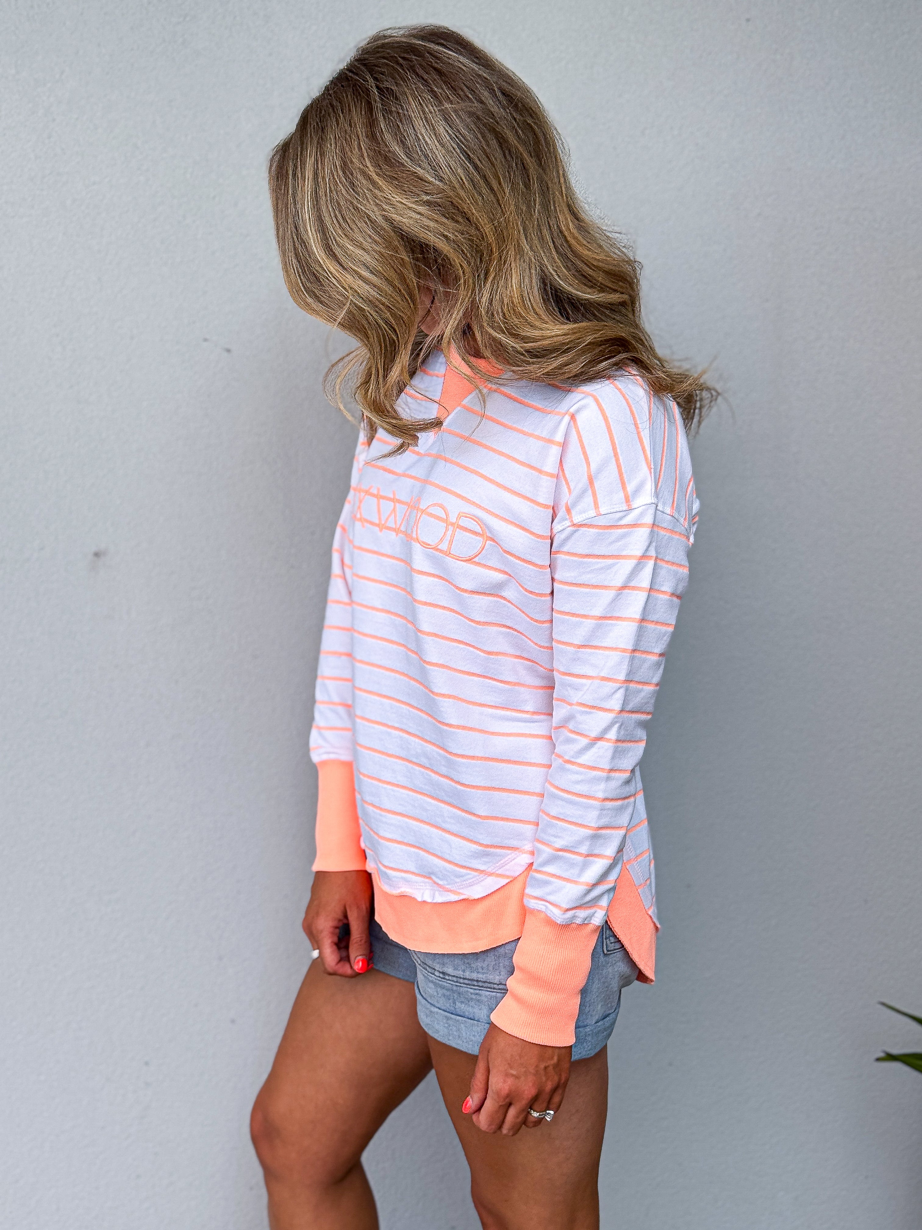 Simplified Stripe Crew - Neon Peach