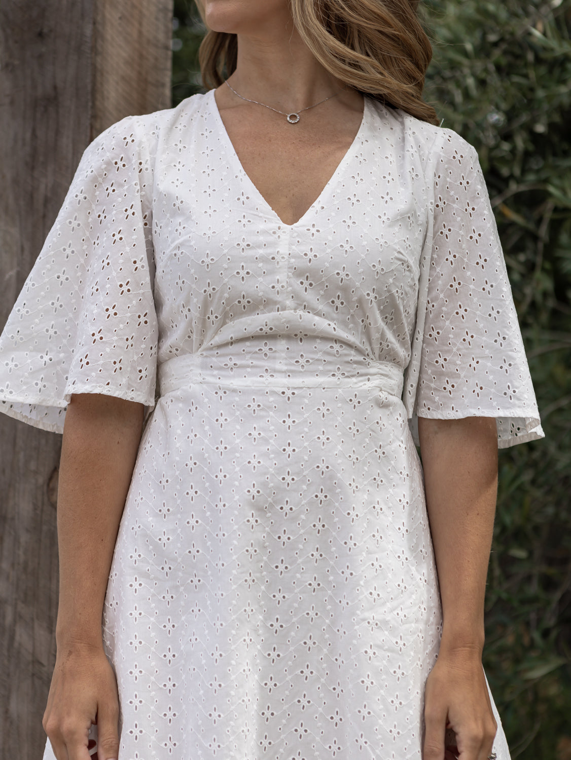 Sofia Embroidered Bell Sleeve Mini Dress - White
