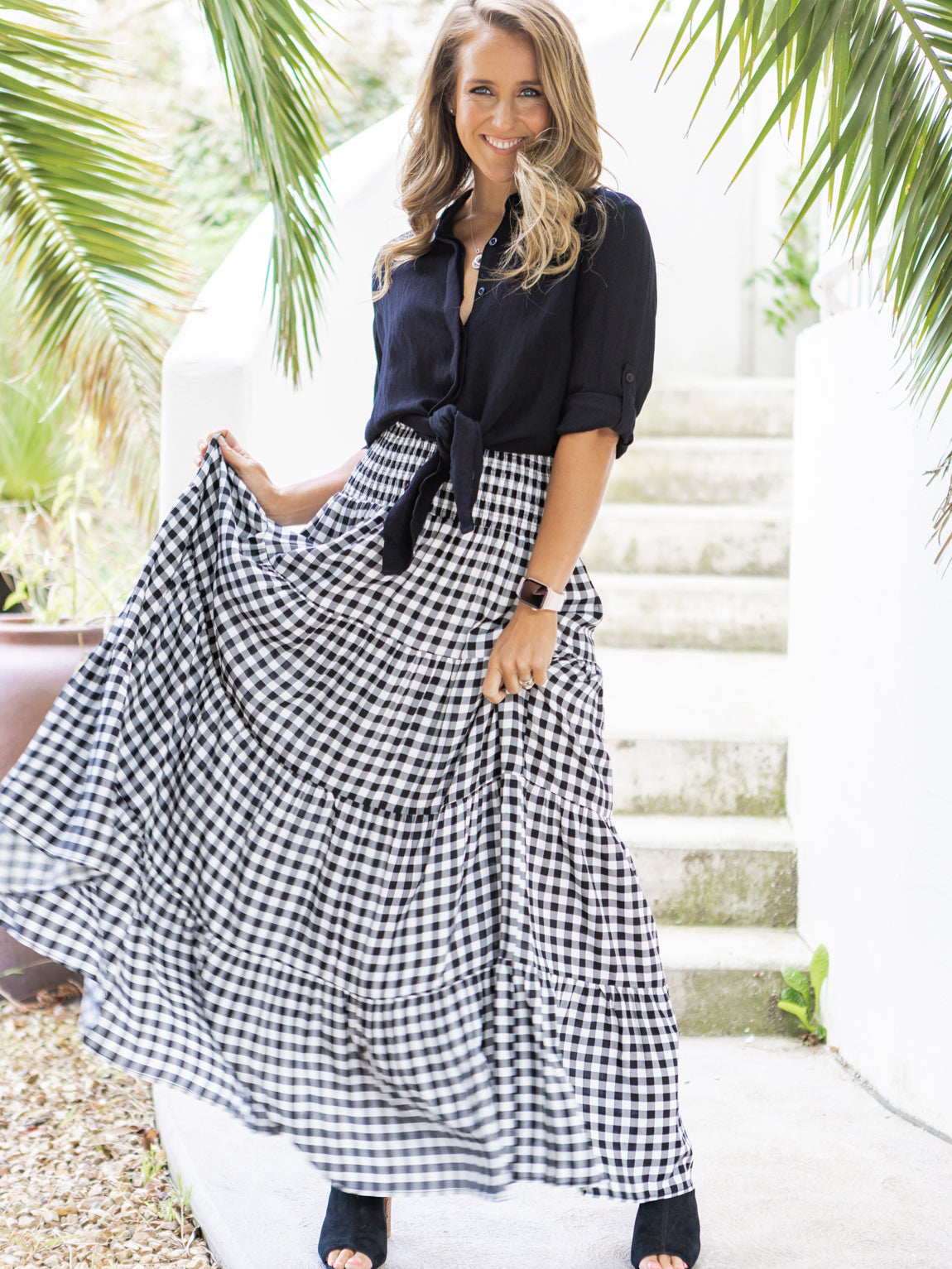 Happy Maxi Skirt Black Gingham Crinkle  Mint Boutique LTD  All Rights  Reserved