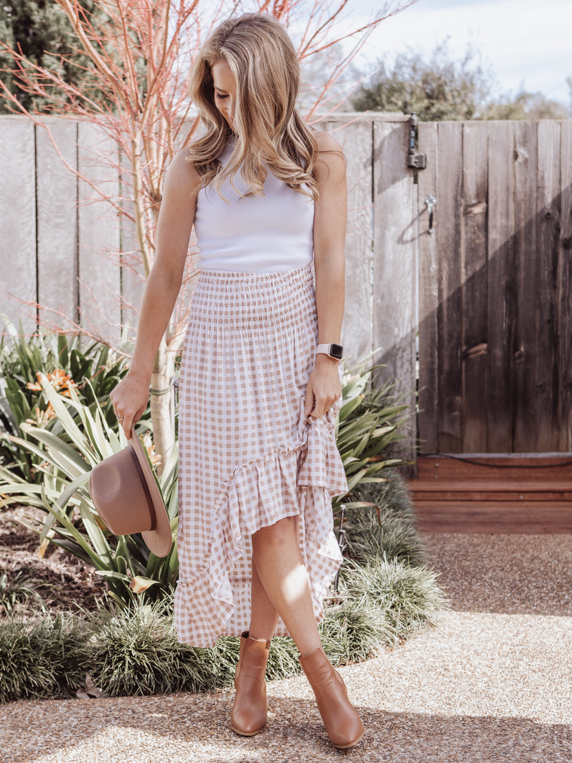 Wild & Free Skirt - Gingham Latte