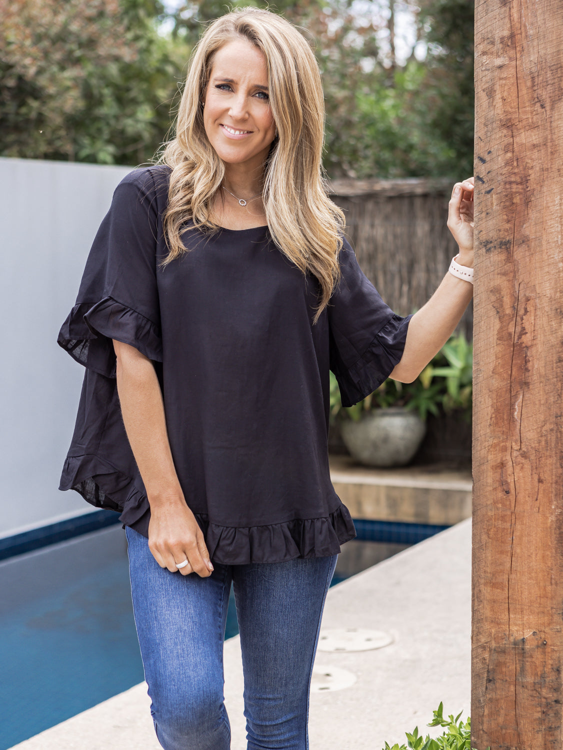 Alex Frill Top - Black