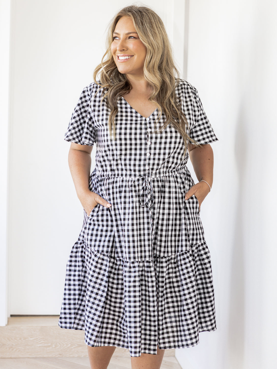 Ebony Gingham Dress - Black