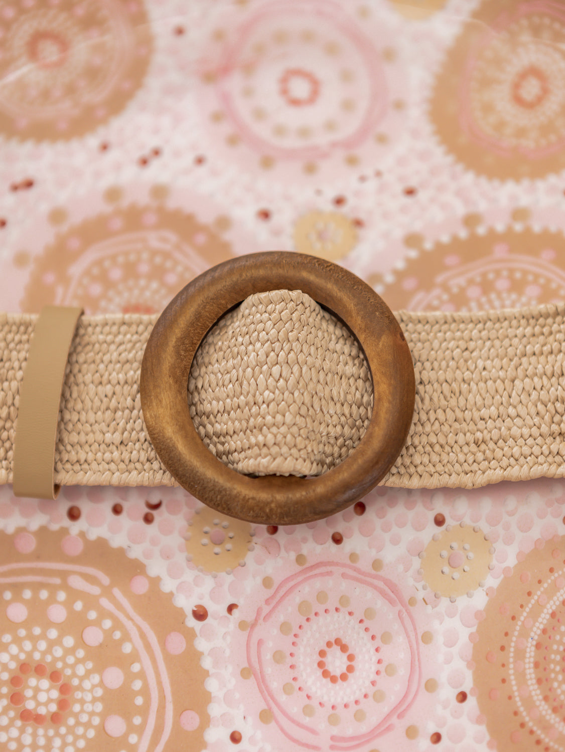 Tan Rattan Belt with Round Buckle