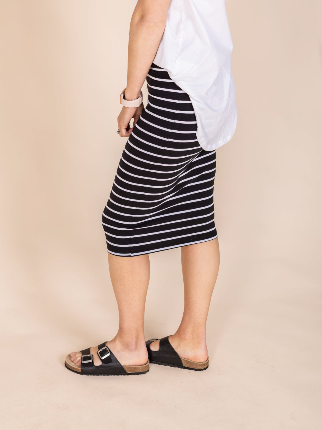 Alicia Midi Skirt - Black/ White Stripe